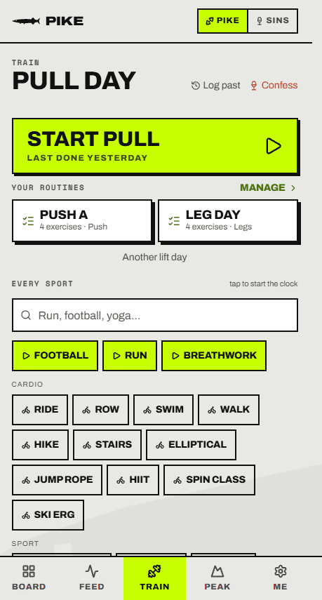 Train: one giant Start Push button, routines, this week's totals